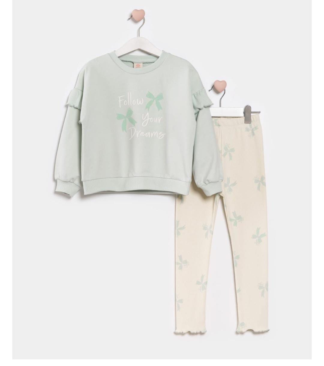 Girls "FOLLOW YOUR DREAMS" Printed Bow Top & Leggings Set