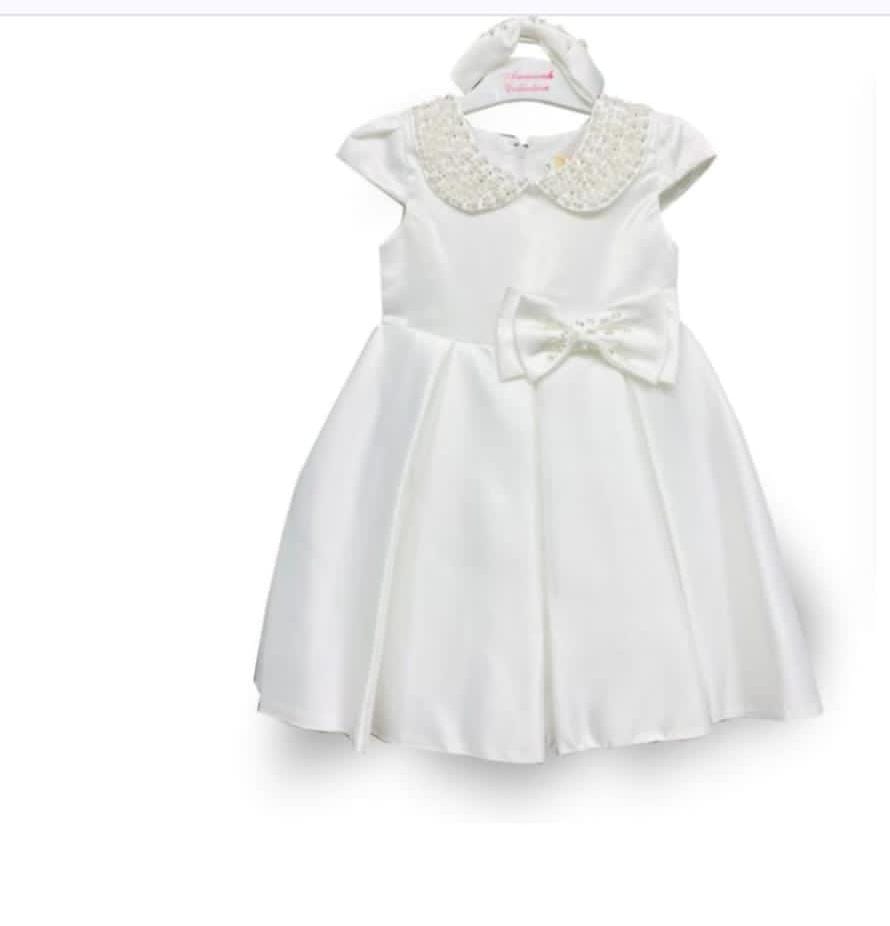 Girls Pearl Collar Pleated Party Dress