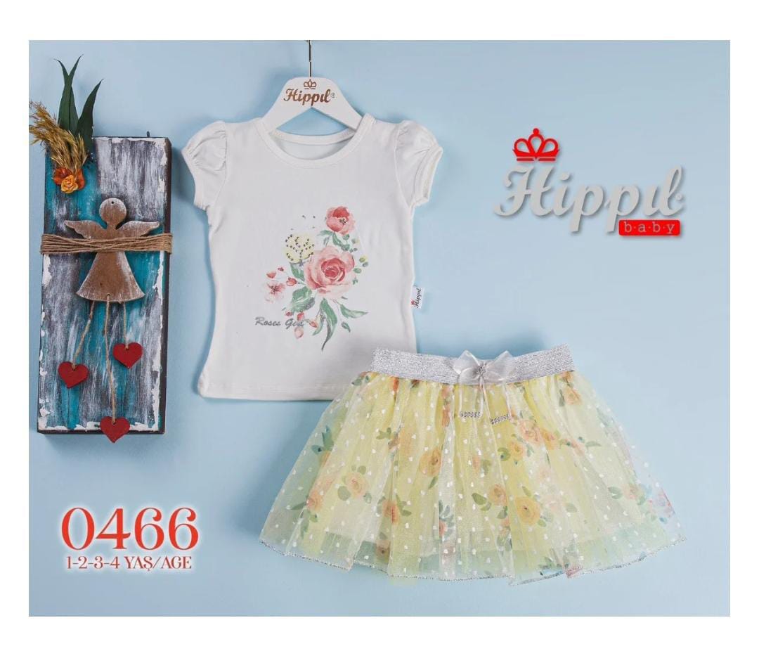Girls Two Piece Floral Diamante Summer Skirt